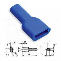 [KRT2-28-PVC-BL]  kryt pro lisovací konektor objímku plochou š. 2,8 mm, měkčené PVC (vinyl), ø kabel. otvoru: 2 / 2,8 mm, modrá