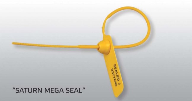 [S-STRN-490-04]  plastová bezpečnostní plomba SATURN MEGA SEAL se štítkem 22 x 50 mm, se zámkem s kovovou kleštinou, ø 3,7 mm, d.493 mm, postupné číslování, žlutá