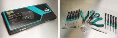 [251-CNRS-1]  15-dílná sada "CONNORS" mikro šroubováků +nůžky, kleště, pinzeta a nůž s náhradními břity, pevné plastové pouzdro