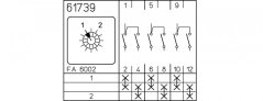 [P110-61739-219M1]  vačkový spínač / 10 A / přepínač 1-2 /  spojené kontakty /  3-pól.