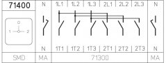 [H216-71400-265M1]  výkonový přepínač sítí 1-0-2 / 20 A / přepínač sítí 1-0-2 /  4-pól. /  90°