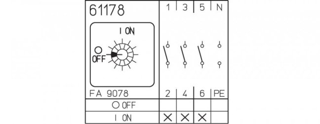 [P110-61178-003M1]  vačkový spínač / 10 A / vypínač 0-1 /  3-pól. s N/PE kontakty /  90°
