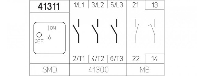 [H216-41311-208M1]  výkonový odpínač / 20 A / O-I /  3-pól. + pomocné kontakty (1 spínací se zpožděním+1 rozpínací) /  90°