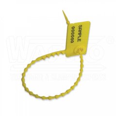 [S-FLG-190-IK-04]  plastová bezpečnostní plomba FLAG SEAL se štítkem 15 x 20 mm, s ultrazvukem zatavenou bezpečnostní vložkou, ø 2 mm, d.190 mm, nylon, inkoustový potisk, postupné číslování, žlutá