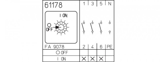 [M220-61178-076M1]  vačkový spínač / 20 A / vypínač 0-1 /  3-pól. s N/PE kontakty /  90°