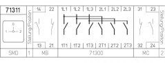 [H220-71311-193M1]  výkonový přepínač sítí 1-0-2 / 25 A / přepínač sítí 1-0-2 /  3-pól. + pomocné kontakty (2x (1 spínací se zpožděním+1 rozpínací)) /   90°