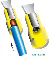 [OKI-6-M8-V]  kabelové lisovací oko Cu s izolací PVC, 4,0 - 6,0 mm², ø M8, EASY ENTRY, odolnost do 75°C, š: 15 mm, žlutá