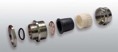 [MVM-40-EMC]  mosazná kabelová vývodka poniklovaná pro stíněné kabely (EMC bezpečná), IP68, M40x1,5, kabel: Ø 18 - 25 mm, těsnící O-kroužek + matice