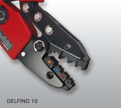 [35-DEL-10]  Lisovací kleště "DELFINO 10" , prodloužené rukojeti, na izolovaná oka, spojky a konektory 0.14 - 6 mm², oválné lisování symetrické