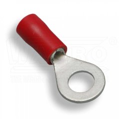 [OKI-1.5-M4-DC]  kabelové lisovací oko Cu s izolací PVC, EASY ENTRY, DOUBLE CRIMP, odolnost do 75°C, 0,5 - 1,5 mm², ø M4, š: 8 mm, červená