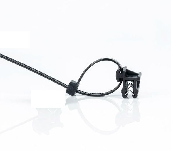 [PTBLK-C2-200ST-UV]  příchytka PITBULL na hranu 0,7-3mm; kabel soubežně vedle hrany; černá; včetně pásku 200 x 4,5 mm