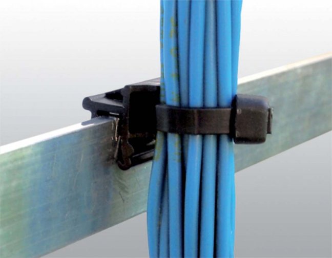 [PTBLK-C5-200ST-UV]  příchytka PITBULL na hranu 0,7-3mm; kabel vedle a kolmo k hraně; černá; včetně pásku 200 x 4,5 mm