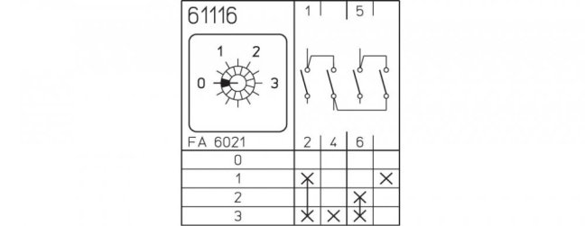 [M220-61116-076M1]  vačkový spínač / 20 A / sériový paralelní spínač 0-1-2-3 /  (2 skupiny) /  2-pól.