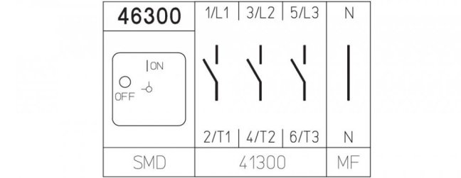 [H220-46300-092M1]  výkonový odpínač / 25 A / O-I /  3-pól. + N průchozí /  90°