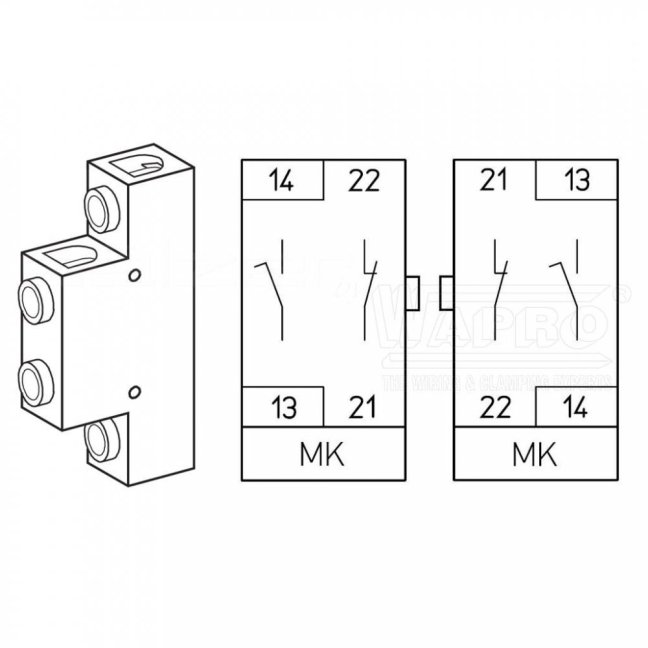 [MKH4-11A01]  dodatečný modul "MK" - pomocné kontakty 1 spínací se zpožděním  + 1 rozpínací, pozlacené kontakty 5μm , pro B240/B250/B263/H406/H408/H410/H412