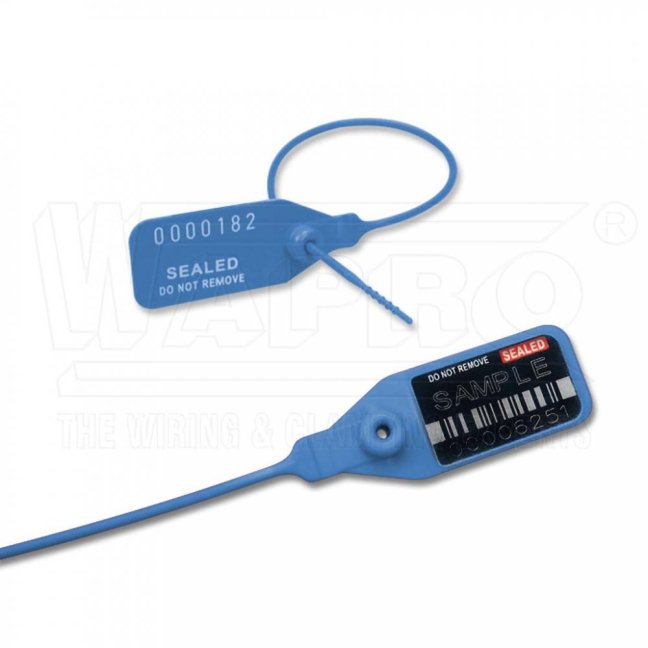 [S-AFRT-3-380-06]  plastová bezpečnostní plomba AFRODITE SEAL 3 se štítkem 40 x 22 mm, s kovovou bezpečnostní kleštinou, ø 2 mm, d.385 mm, polypropylen, termotransferový potisk, postupné číslování, modrá