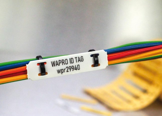 [WIT-LF-10X45-4H-YE]  Identifikační štítek WP-TAG 45x10 mm, 4 připevňovací otvory, pro termotransferový potisk, polyolefin, -55° až +125°C, žlutý