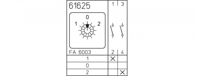 [P110-61625-219M1]  vačkový spínač / 10 A / přepínač 1-0-2 /  60° /  bez propojek /  1-pól.