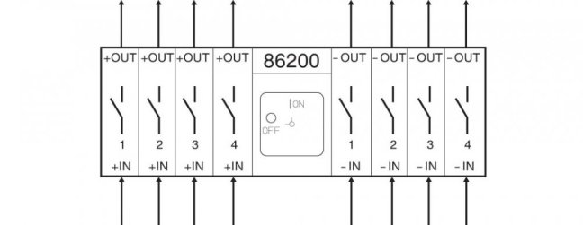 [D221-86200-026V4]  výkonový odpínač pro stejnosměrný proud / 20 A / O-I /  2-pól. DC /  4 obvody /  90°