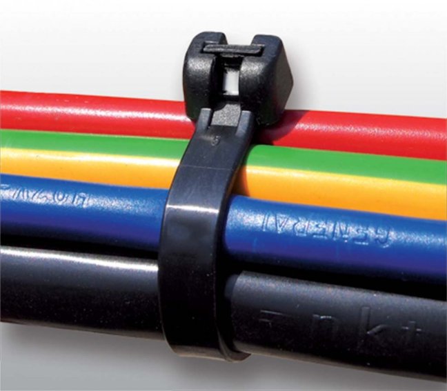 [WT-PRM-360HDB]  stahovací pásek s nerezovou západkou v zámku; 360x7,5mm; černý
