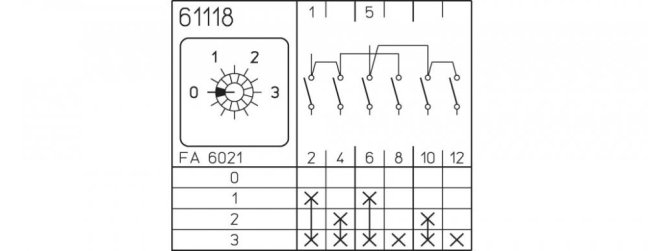 [P110-61118-003M1]  vačkový spínač / 10 A / skupinový spínač  0-1-2 /  (3 skupiny) /  2-pól.