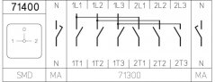 [H233-71400-454M1]  výkonový přepínač sítí 1-0-2 / 40 A / přepínač sítí 1-0-2 /  4-pól. /  90°