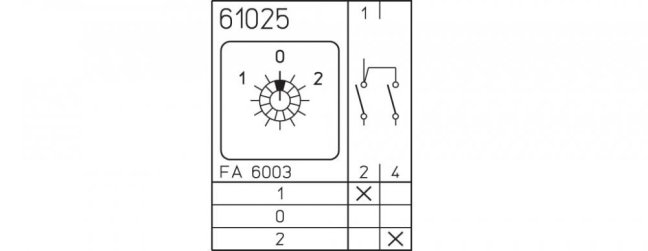 [P110-61025-219M1]  vačkový spínač / 10 A / přepínač 1-0-2 /  60° /  1-pól.