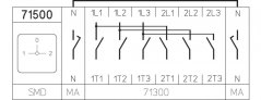 [H406-71500-003M1]  výkonový přepínač sítí 1-0-2 / 63 A / přepínač sítí 1-0-2 /  4-pól. (N s předstihem a s propojkou) /  90°