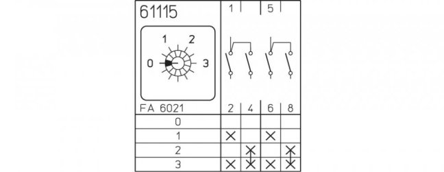 [M220-61115-076M1]  vačkový spínač / 20 A / sériový skupinový spínač  0-1-2-3 /  (2 skupiny) /  2-pól.