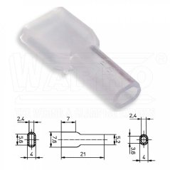 [KRT2-48-PVC-CL]  kryt pro lisovací konektor objímku plochou š. 4,8 mm, měkčené PVC (vinyl), ø kabel. otvoru: 2,4 / 3,6 mm, čirá