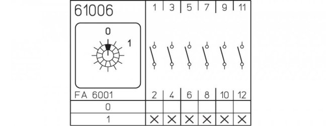 [P110-61006-003M1]  vačkový spínač / 10 A / vypínač 0-1 /  6-pól. /  60°