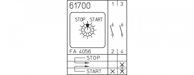 [P110-61700-003M1]  vačkový spínač / 10 A / START (STOP) vypínač /  STOP-START /  s vratnou polohou do 0 /  1-pól. /  bez propojek