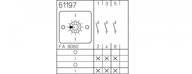 [P110-61197-219M1]  vačkový spínač / 10 A / vypínač 0-1-0-1 /  3-pól. /  kruhové spínání /  90°