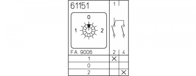 [P110-61151-003M1]  vačkový spínač / 10 A / přepínač 1-0-2 /  90° /  1-pól